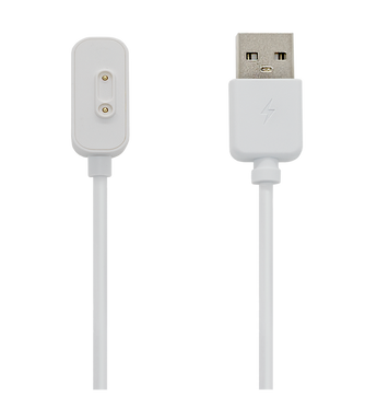 A white charger with a POGO connector for the XGO3 smartwatch and a USB connector on the other end.