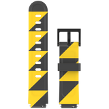 Black smartwatch strap with bold yellow and black diagonal stripes, inspired by a tiger pattern for a striking design.