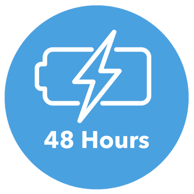 Icon of a battery with a lightning bolt and the text 