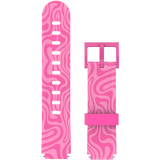 Pink smartwatch strap with a swirling zebra-inspired pattern.