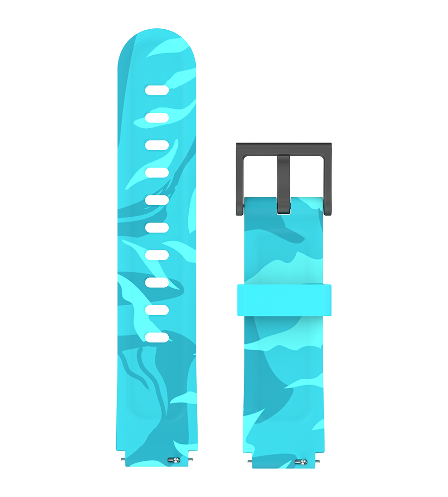 Turquoise smartwatch strap featuring a subtle camouflage-style pattern, perfect for kids who love a cool and adventurous design.